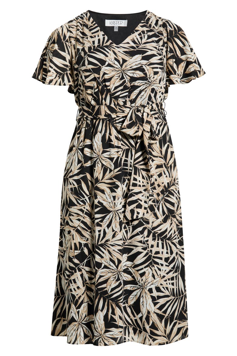 Leaf Print Flutter Sleeve Dress, Alternate, color, BLACK MULTI