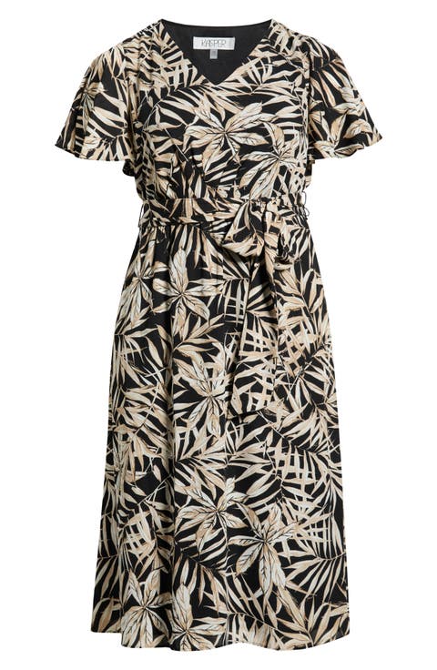 Leaf Print Flutter Sleeve Dress