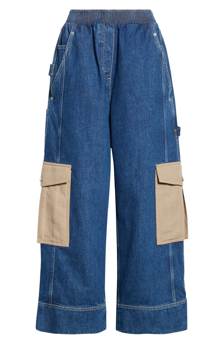 3.1 Phillip Lim Patchwork Wide Leg Elastic Waist Cargo Jeans, Alternate, color, Indigo Multi