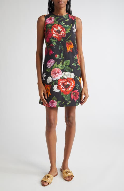 Floral Print Stretch Faille Shift Dress