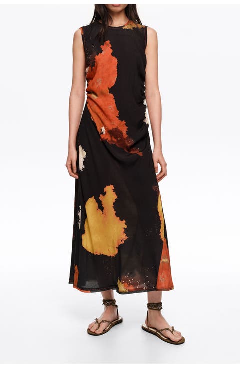 Fringed Armhole Midi Dress