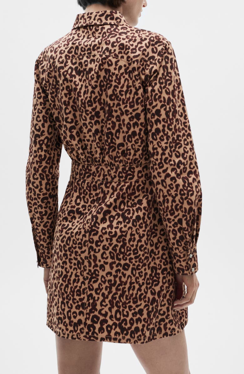 MANGO Leopard Print Long Sleeve Shirtdress, Alternate, color,