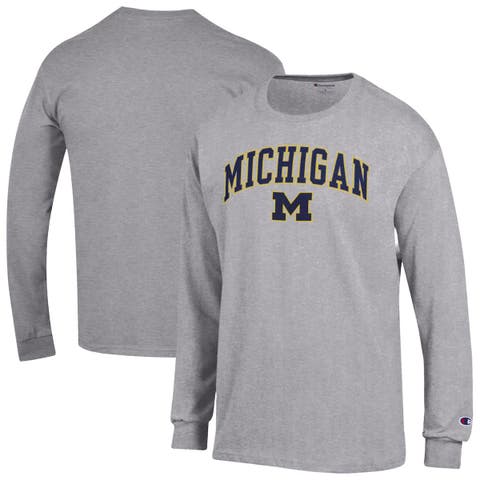 Men's Champion  Heather Gray Michigan Wolverines Arch Over Logo Long Sleeve T-Shirt
