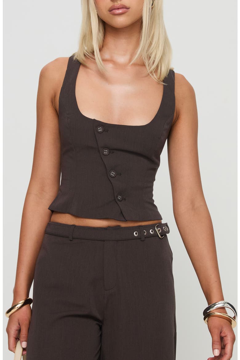 Airi Asymmetric Placket Tank, Main, color, BROWN