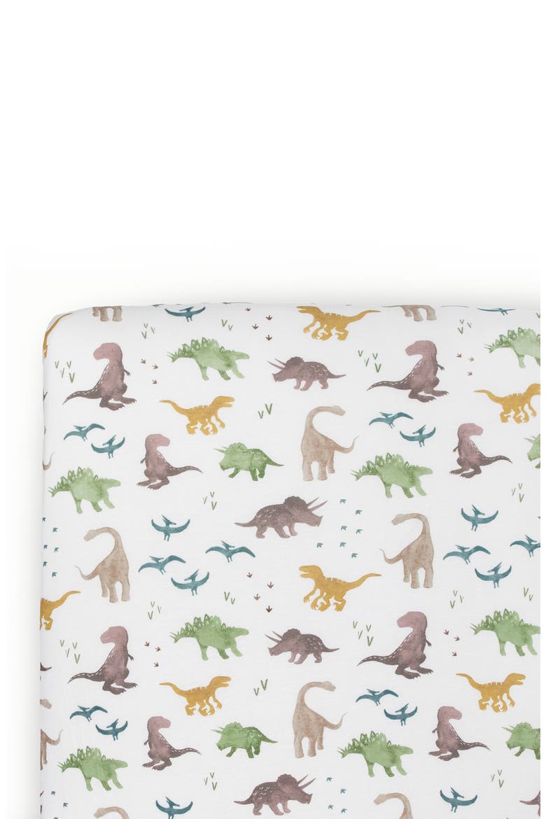 Knit Crib Sheet, Alternate, color, NEUTRAL DINO FRIENDS