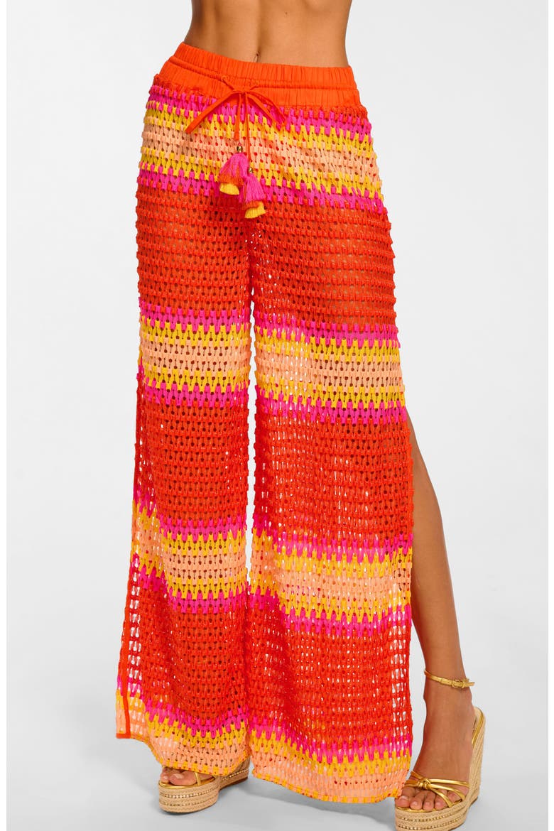 Larsa Open Stitch Cover-Up Pants, Main, color, VIVID ORANGE CROCHET