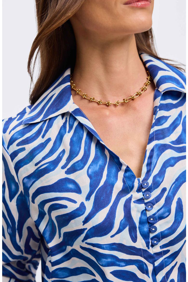 Alexis Print Cotton Popover Top, Alternate, color, BLUE/ WHITE