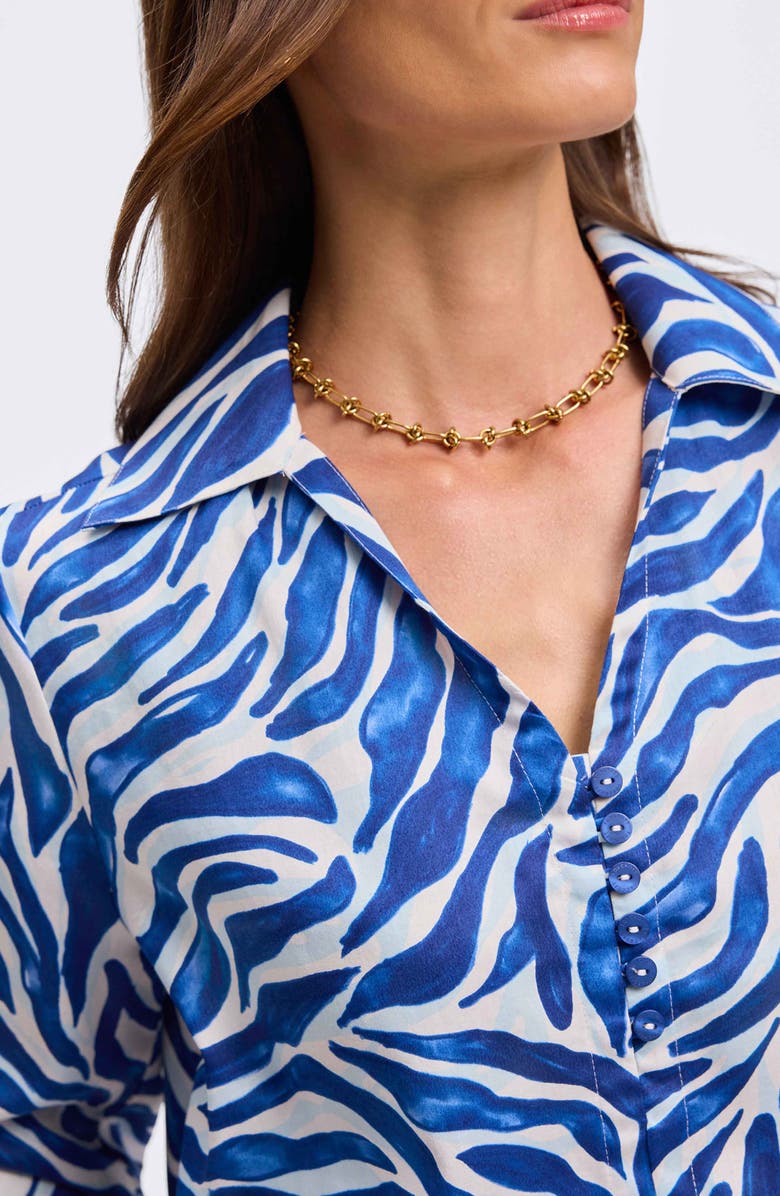 Foxcroft Alexis Print Cotton Popover Top, Alternate, color, Blue/ White