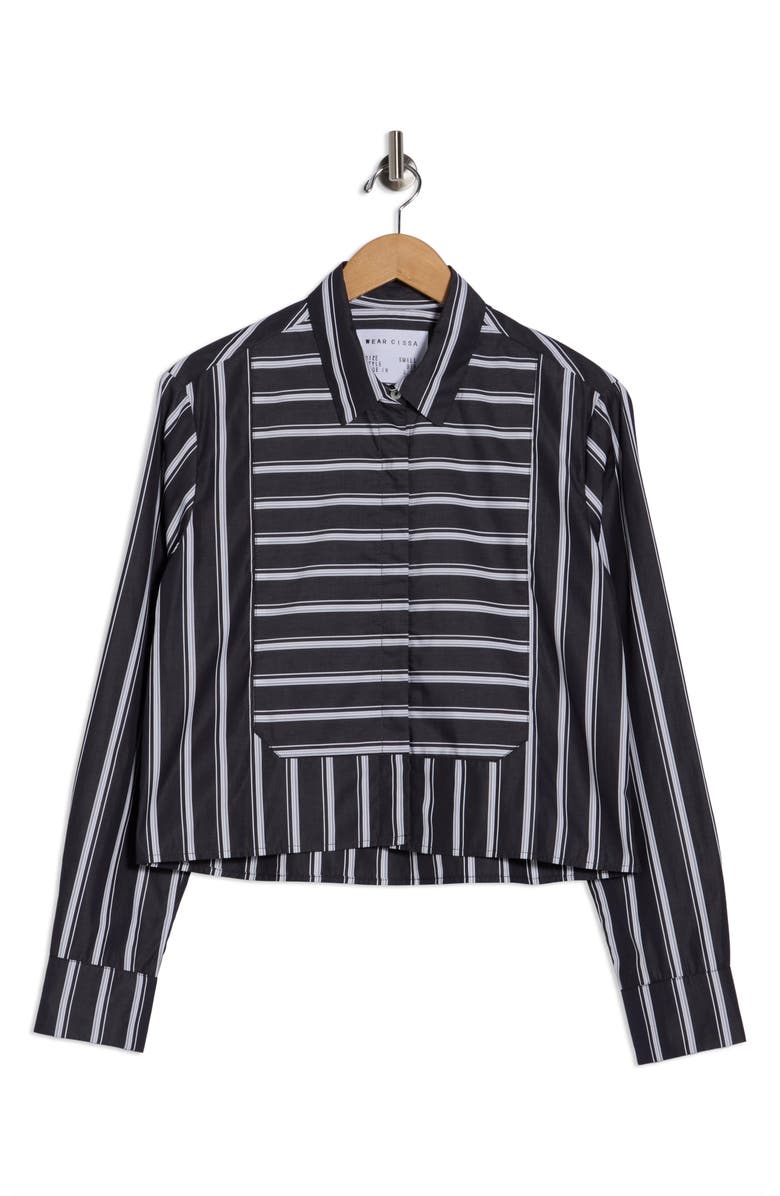 CISSA The Bib Cotton Button-Up Shirt, Alternate, color, Shadow Stripe