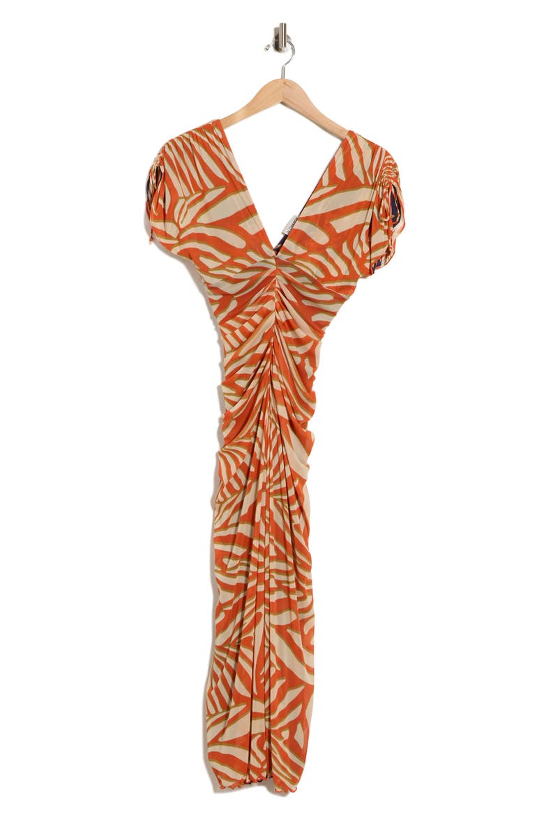 Ella Ruched Mesh Dress, Alternate, color, SAVANNA/ MARLENE BATIK