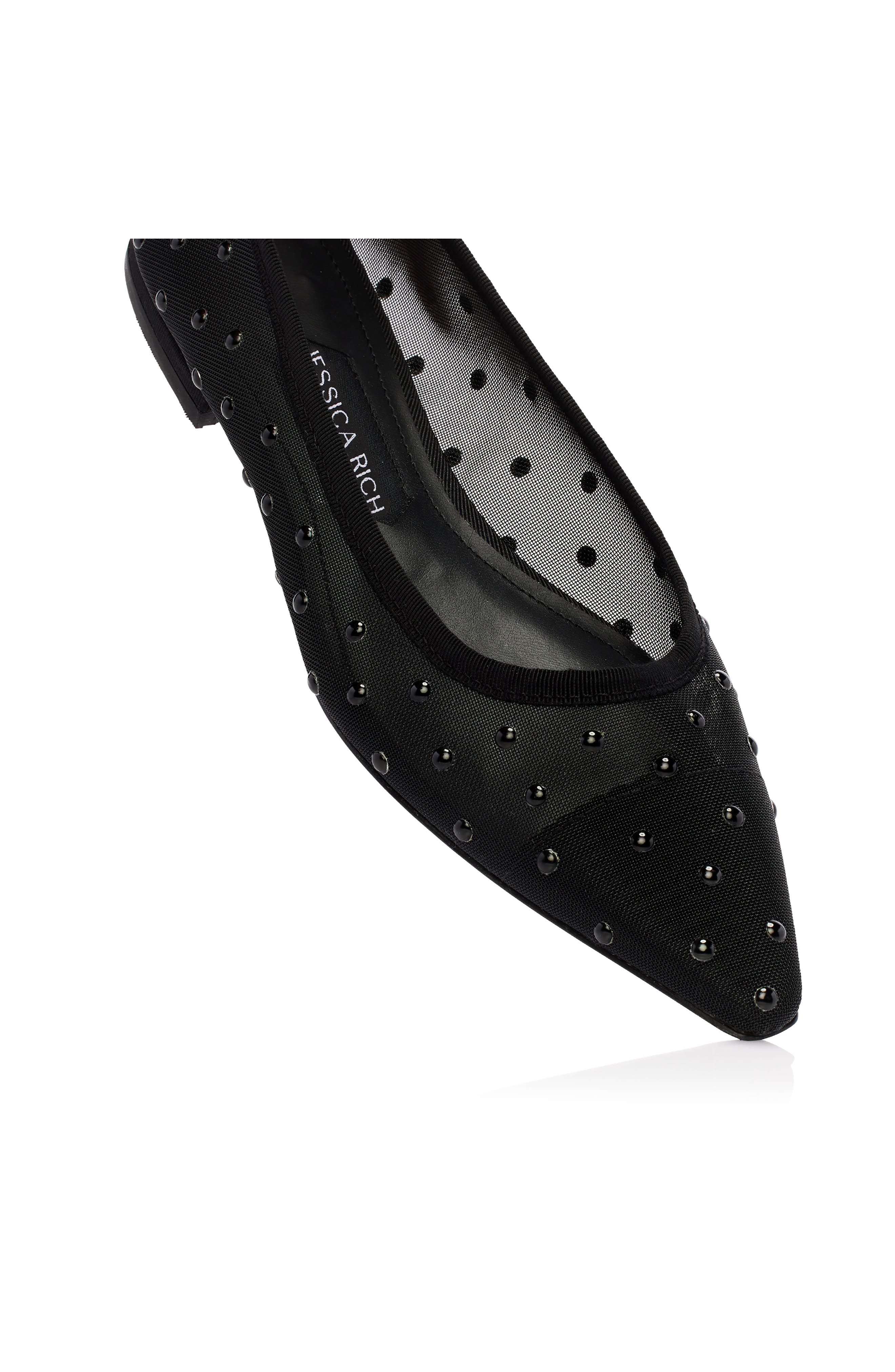 Alea Studded Pointed Toe Flat, Alternate, color, NOIR