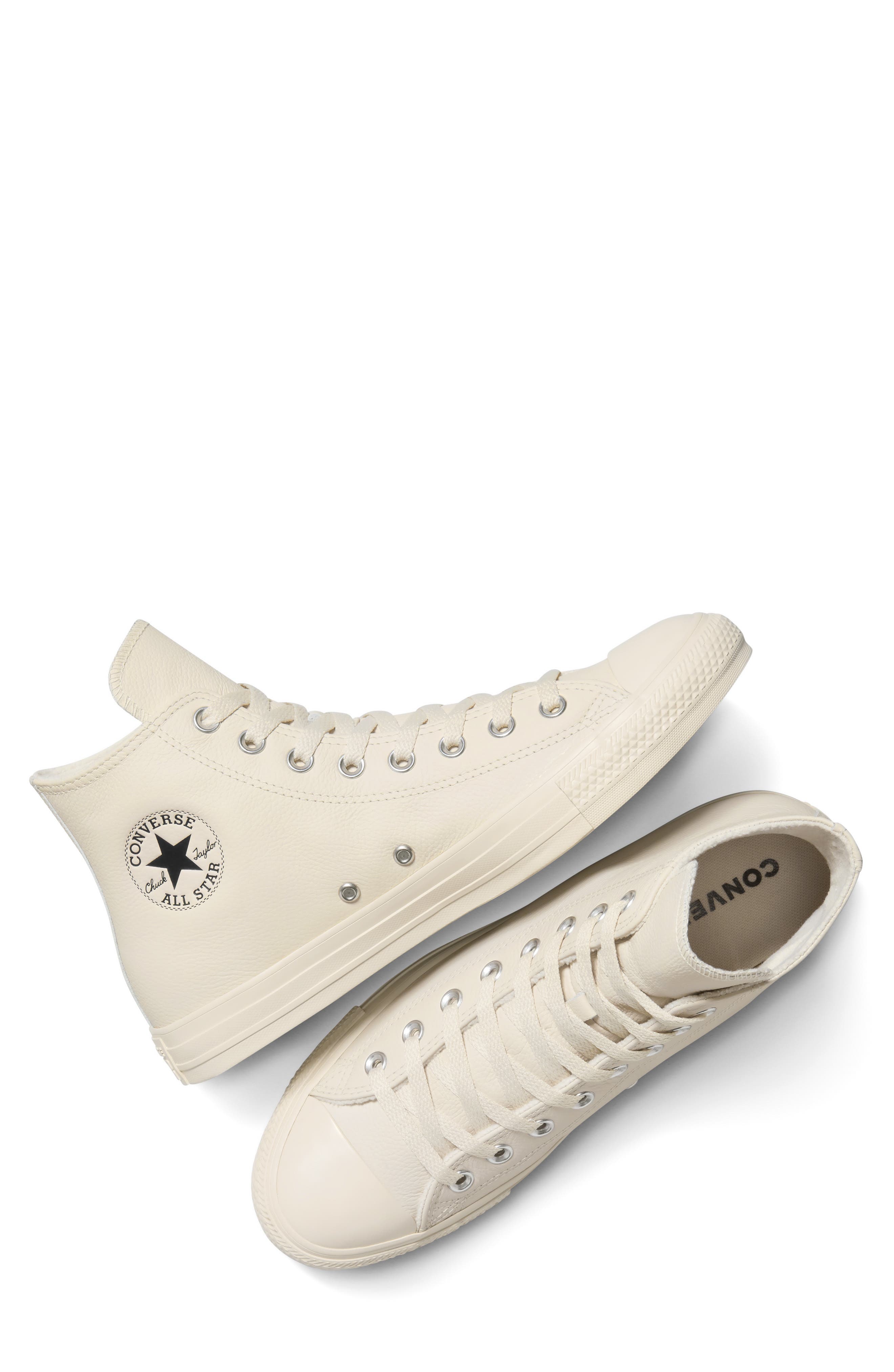 Converse Chuck Taylor<sup>®</sup> All Star<sup>®</sup> Water Repellent Leather High Top Sneaker, Alternate, color, Light Dune/ Black/ Light Dune