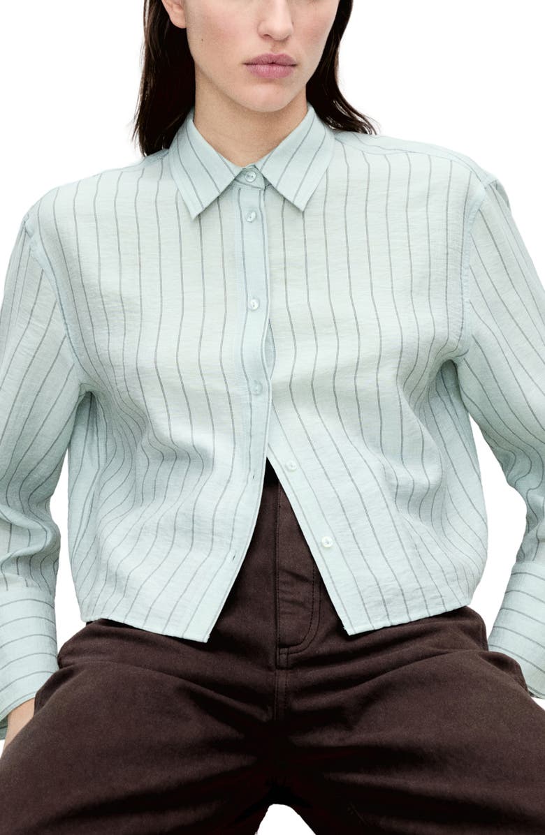 MANGO Stripe Crop Button-Up Shirt, Main, color, 