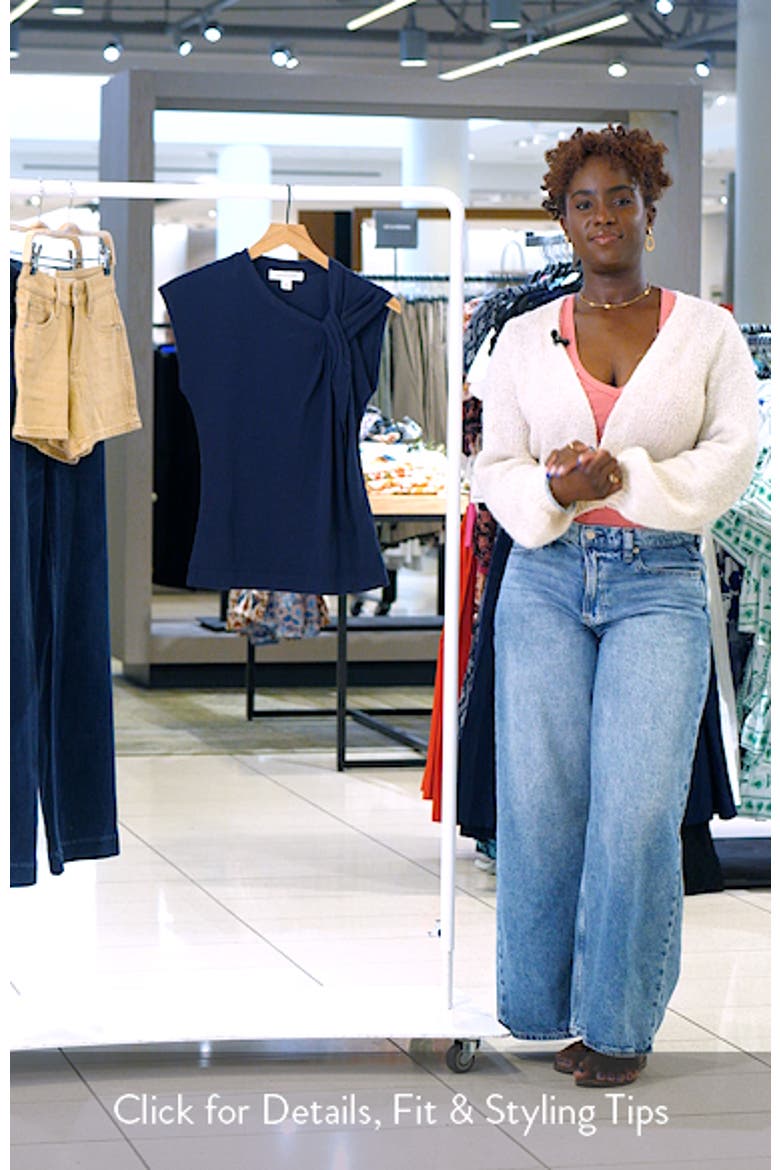 Twist Neck Asymmetric Sleeve Cotton Top video
