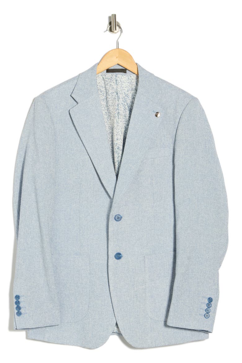 Slim Fit Micro Plaid Stretch Linen Sport Coat, Alternate, color, LIGHT BLUE