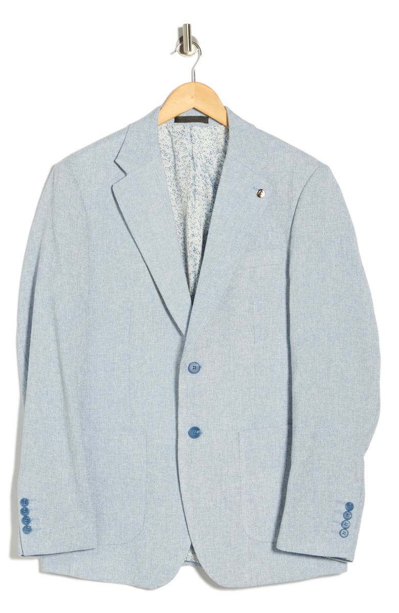 T.R. PREMIUM Slim Fit Micro Plaid Stretch Linen Sport Coat, Main, color, Light Blue
