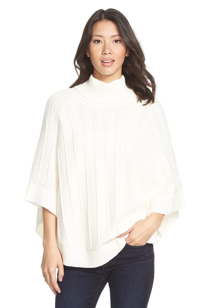 Rib Knit Turtleneck Poncho, Main, color, NEW IVORY