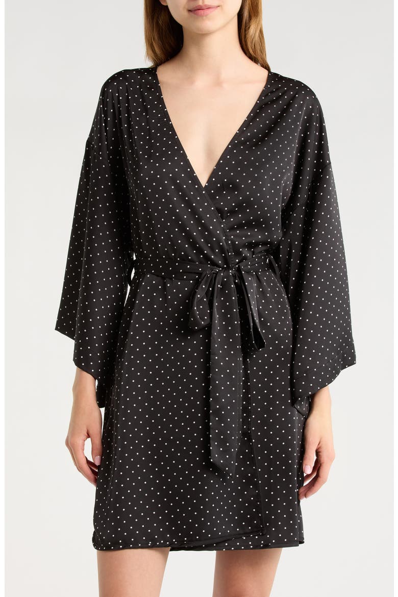 Get Ready with Me Satin Robe, Main, color, BLACK- IVORY POLKA DOT
