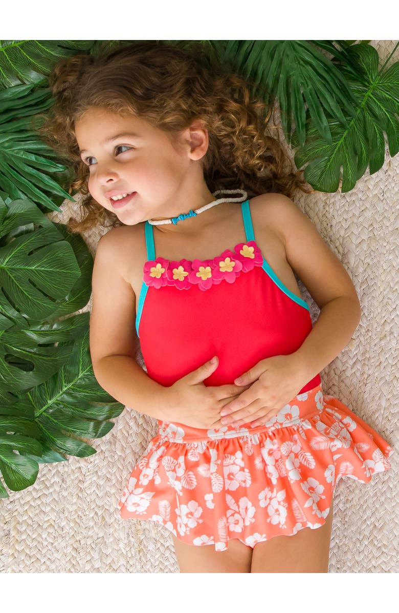 RuffleButts Girls UPF50+ Sun Protected Flower Skirted One Piece, Alternate, color, Island Princess