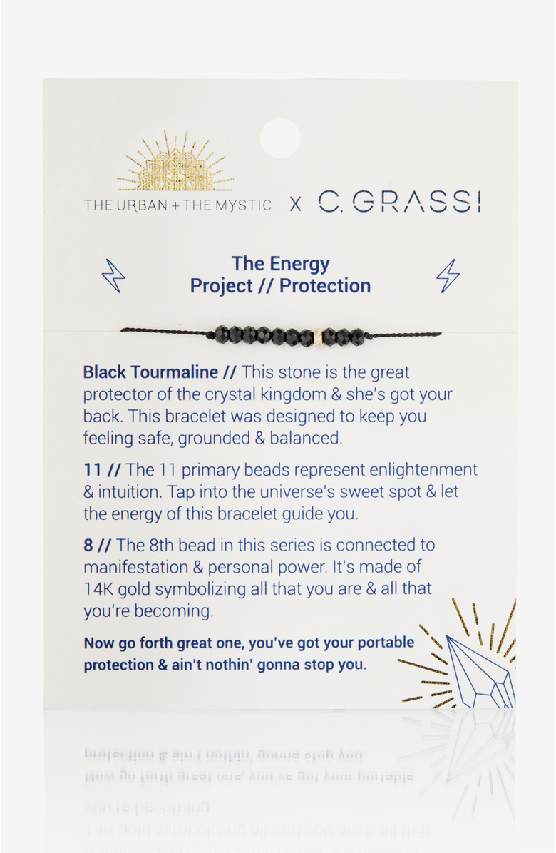 C. GRASSI The Energy Project Bracelet - Protection With Black Tourmaline & Solid 14K Gold Bead, Alternate, color, Black