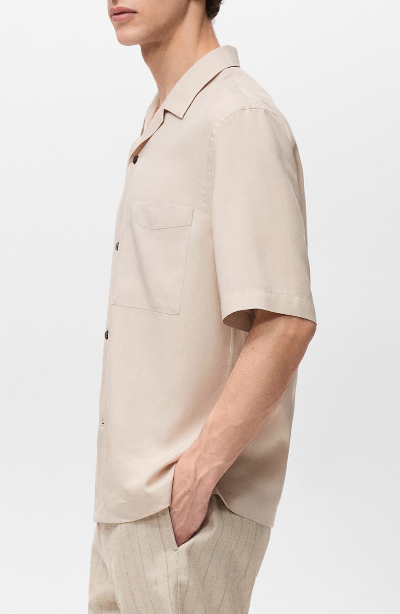 MANGO Regular Fit Lyocell Camp Shirt, Alternate, color, Sand