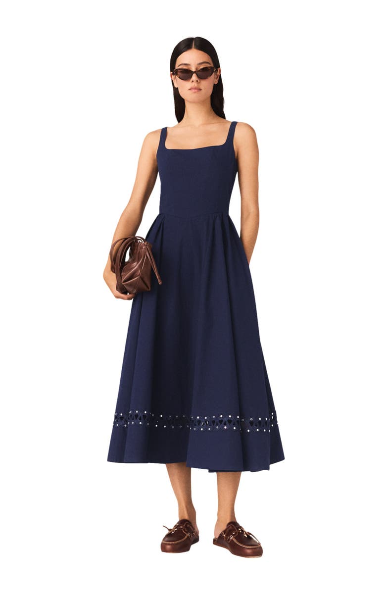 maje Flared midi dress, Main, color, Navy