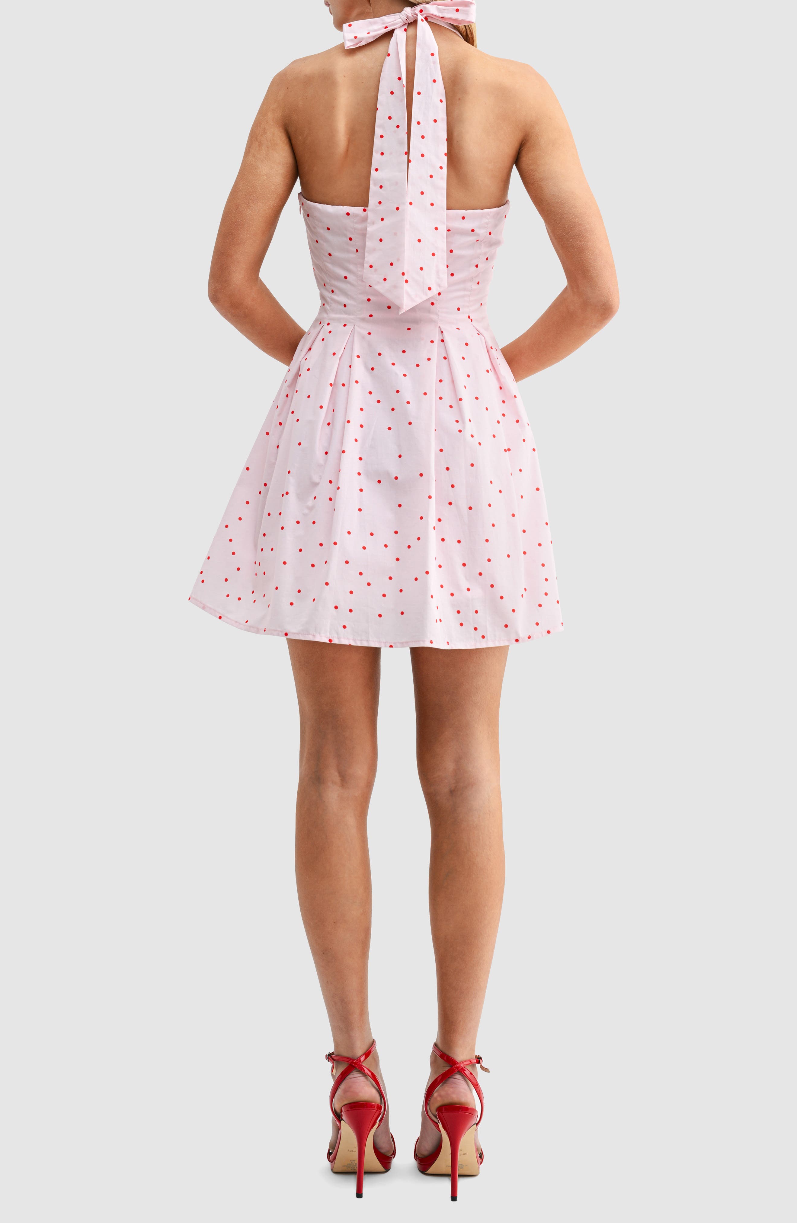 polka dot halter neck mini dress Chocolate PrettyLittleThing Polka Dot Button Up Halterneck Flowy Linen Look Mini Dress