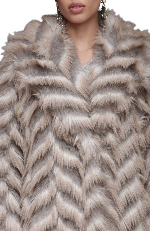 Avec Les Filles Chevron Stripe Faux Fur Coat In Brown
