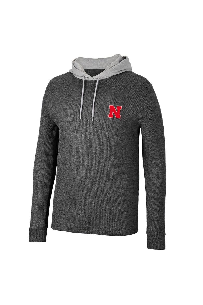 Men's Colosseum Black Nebraska Huskers Ballot Waffle-Knit Thermal Long Sleeve Hoodie T-Shirt, Alternate, color, Black