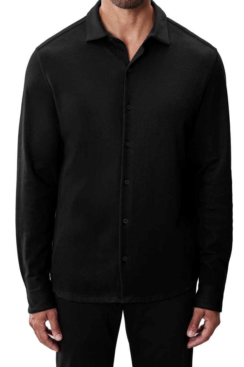 Milo Knit Button-Up Shirt, Main, color, BLACK