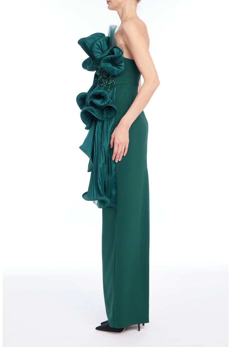 Cascading Ruffle Strapless Gown, Alternate, color, PINE