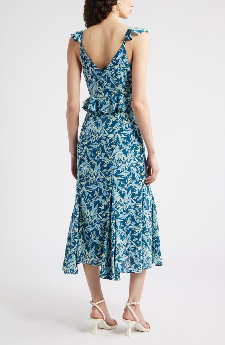 Chelsea28 Floral Print Ruffle Midi Dress, Alternate, color, Teal- Blue Tropical Paint