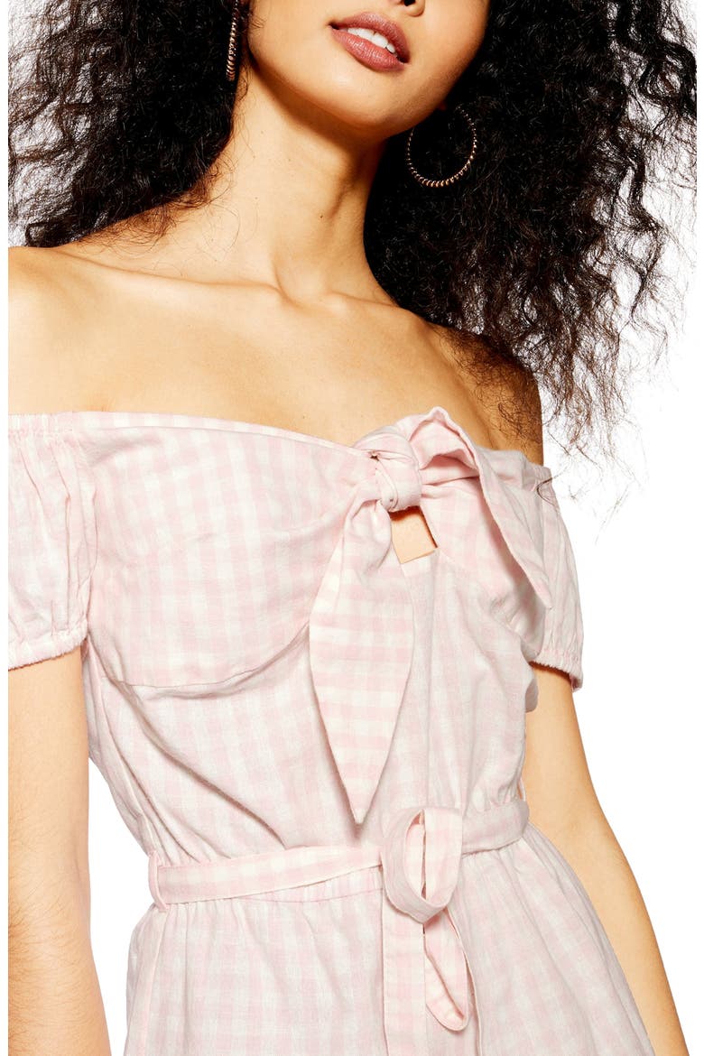 Gingham Off the Shoulder Romper, Alternate, color, PINK MULTI
