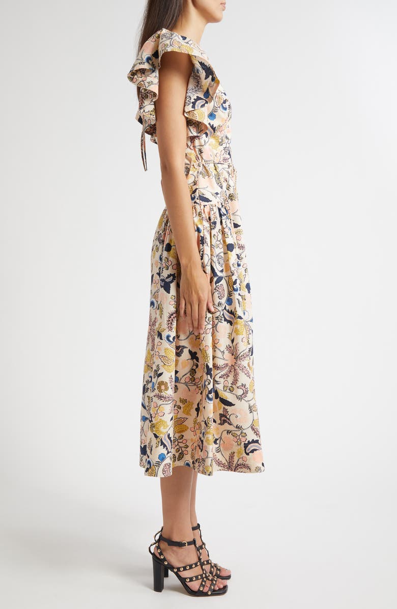 Ulla Johnson Darya Paisley Floral Flutter Sleeve Cotton Dress, Alternate, color, Magnolia