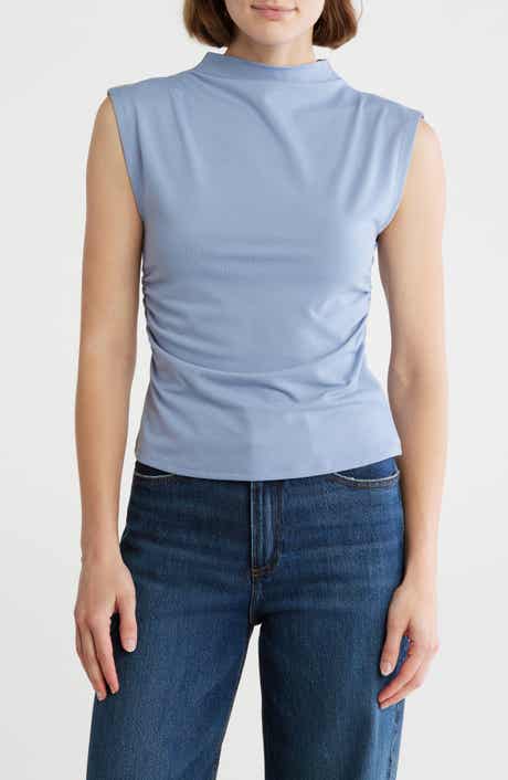 NORDSTROM RACK Sleeveless Ruched Mock Neck Top