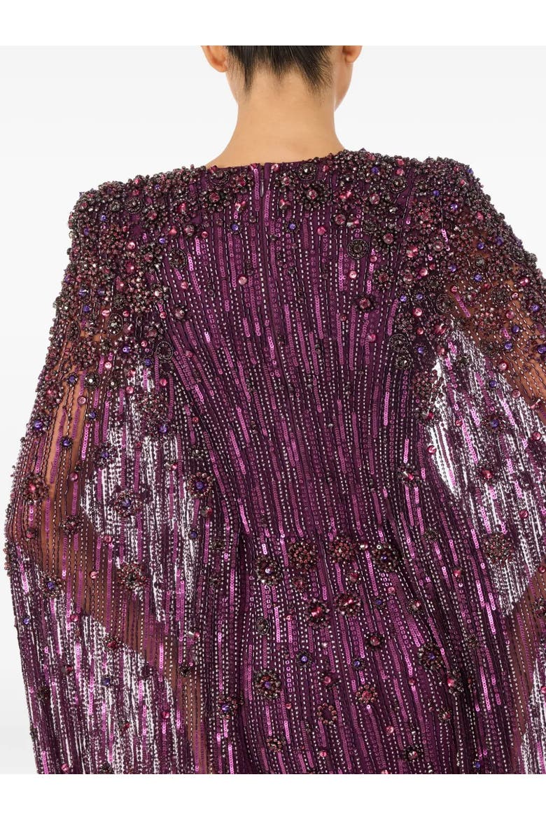 Sweet Silva Beaded Cape Maxi Dress, Alternate, color, Purple Muscadine