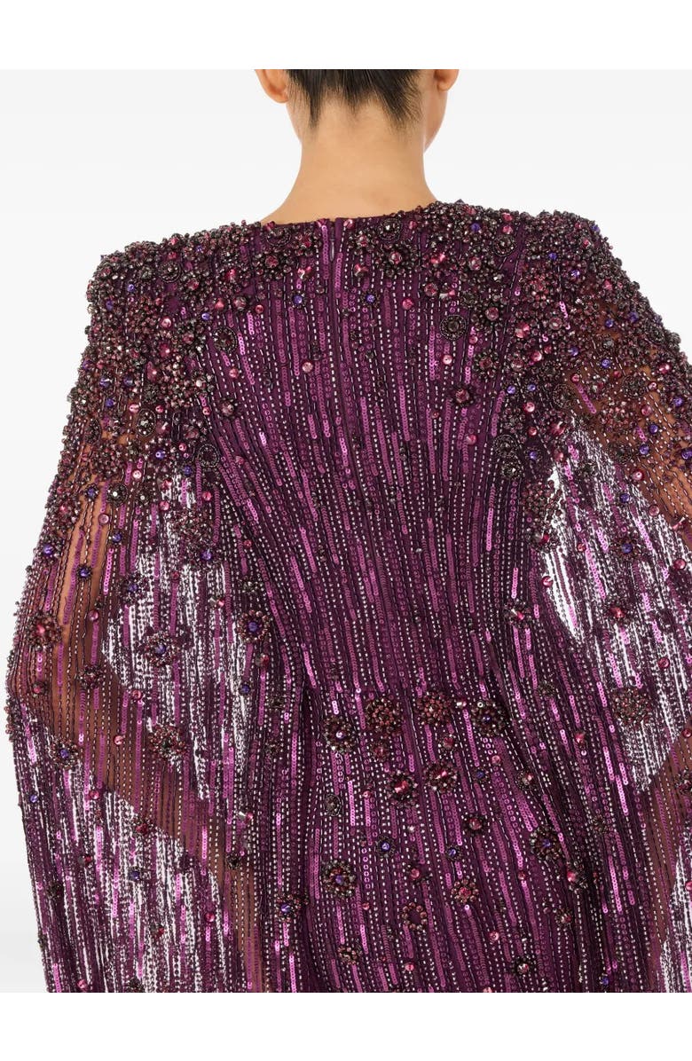 Jenny Packham Sweet Silva Beaded Cape Maxi Dress, Alternate, color, Purple Muscadine