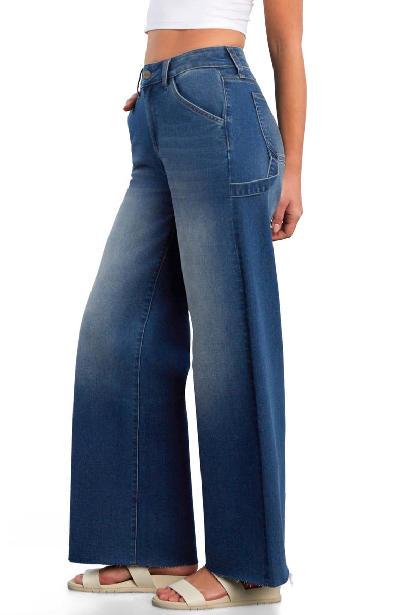 HINT OF BLU Raw Hem Wide Leg Carpenter Jeans, Alternate, color, Atlas Blue