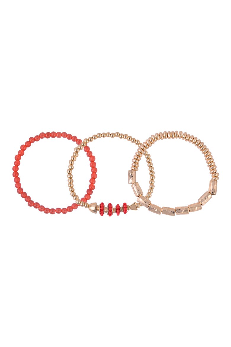 Set of 3 Beaded Stretch Bracelet, Main, color, ORANGE