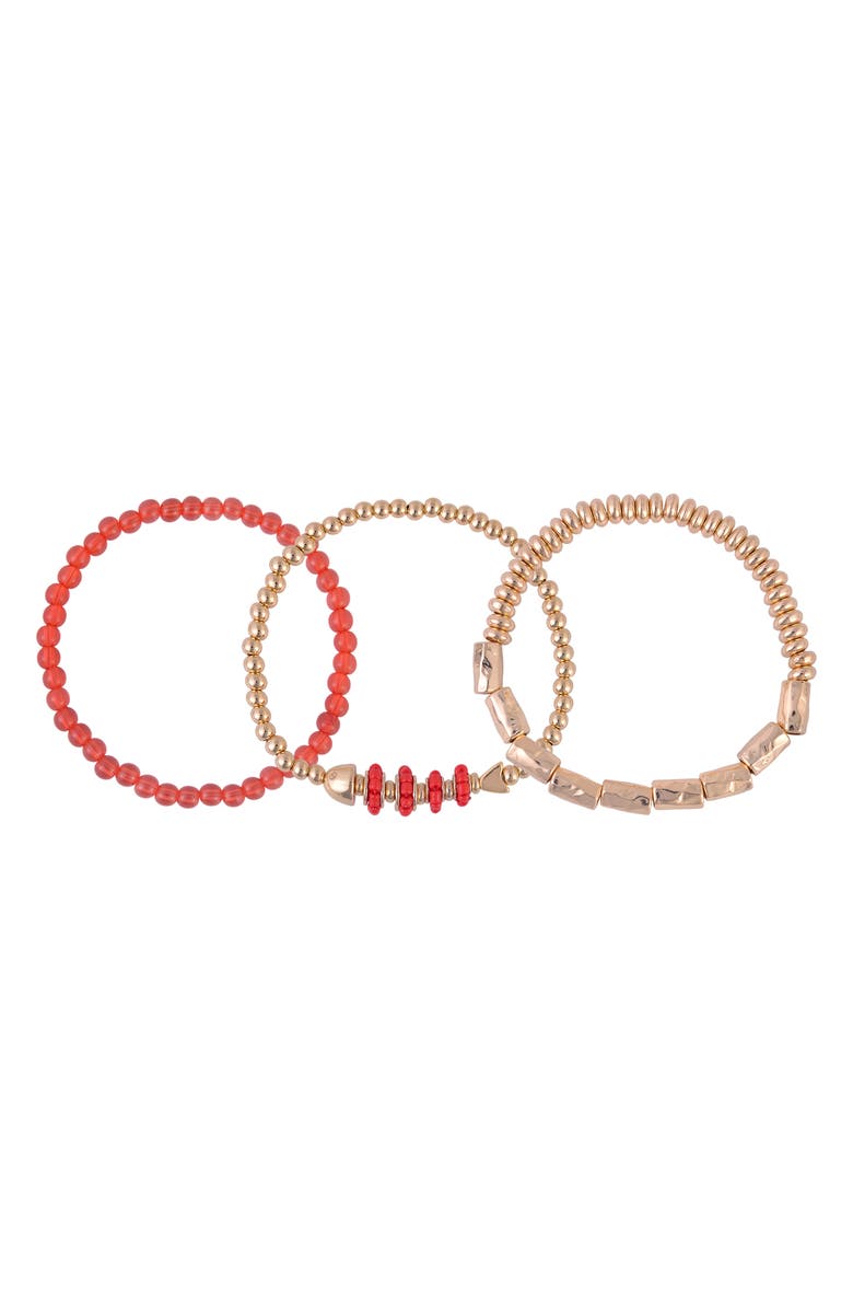 Rachel Roy Set of 3 Beaded Stretch Bracelet, Main, color, Orange