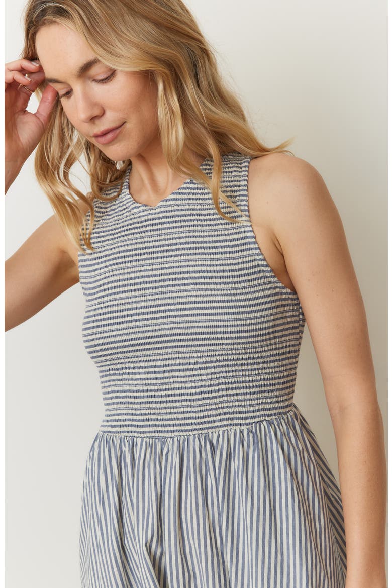 Darcy Sleeveless Smocked Midi Dress, Alternate, color, NAVY STRIPE
