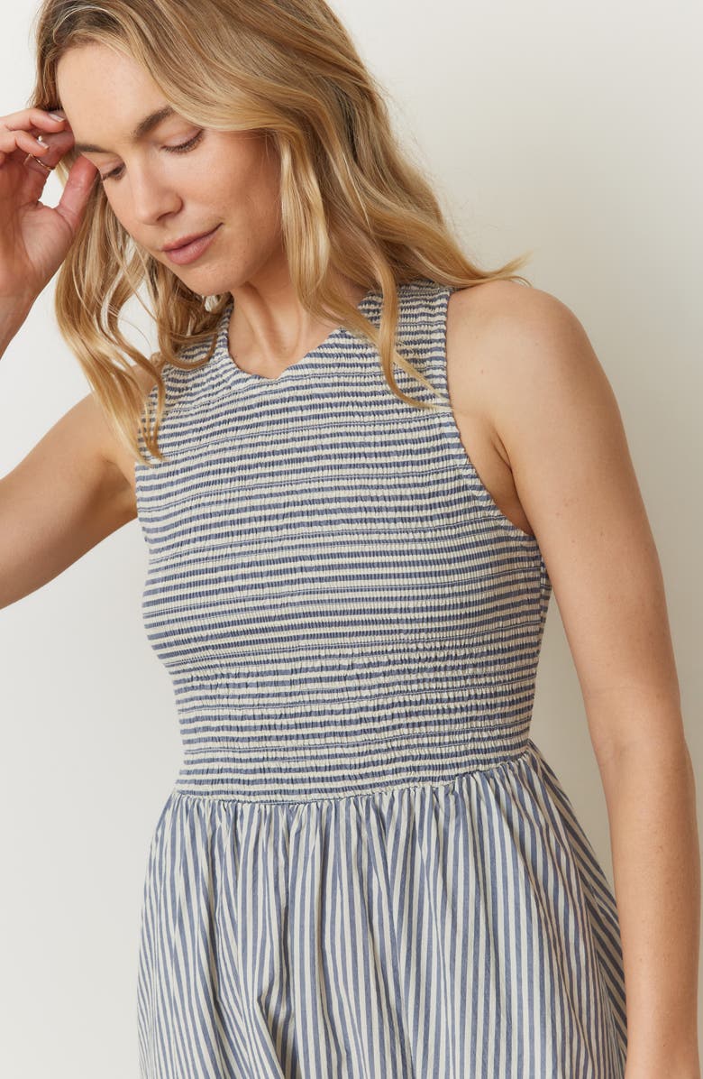 Marine Layer Darcy Sleeveless Smocked Midi Dress, Alternate, color, Navy Stripe