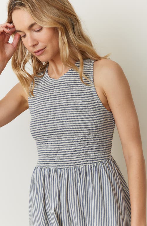 Marine Layer Darcy Sleeveless Smocked Midi Dress In Navy Stripe