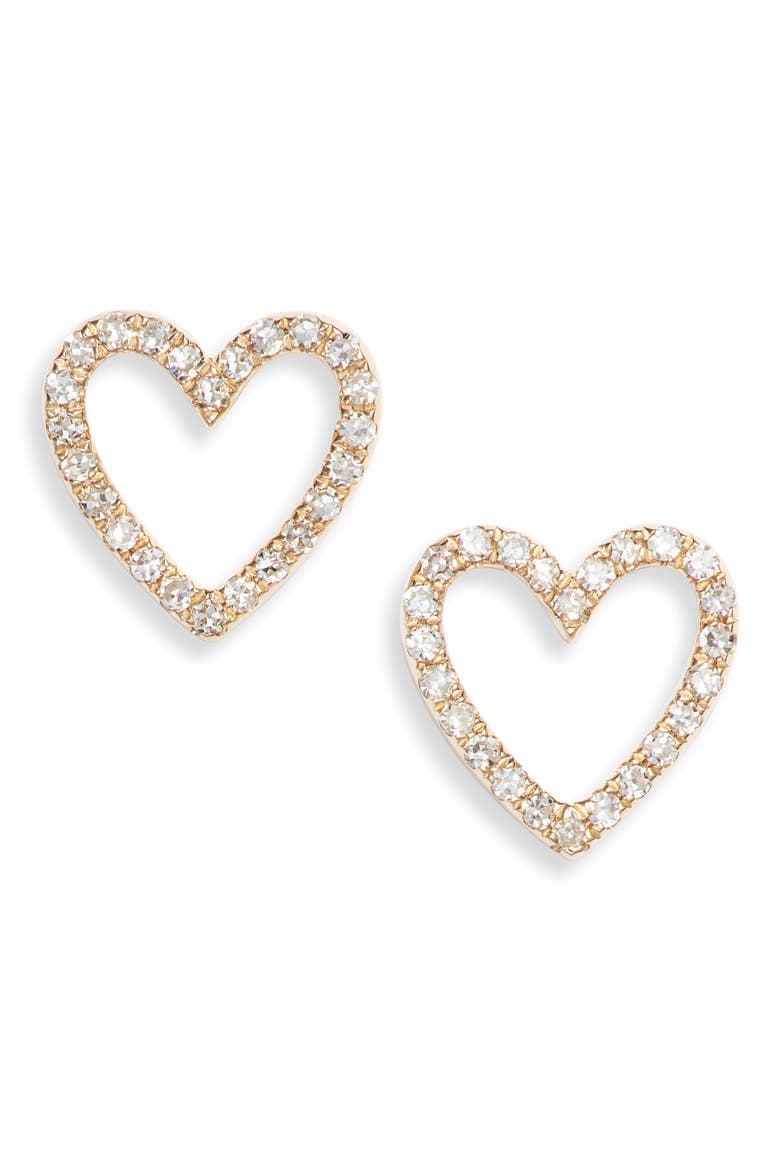Diamond Open Heart Stud Earrings, Main, color, YELLOW GOLD/ DIAMOND