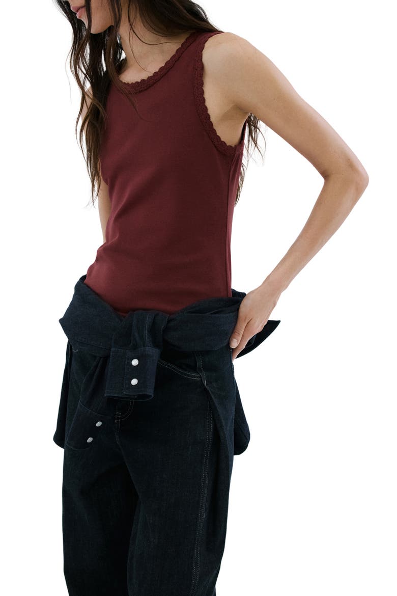 Scallop Crochet Tank, Main, color, BROWN
