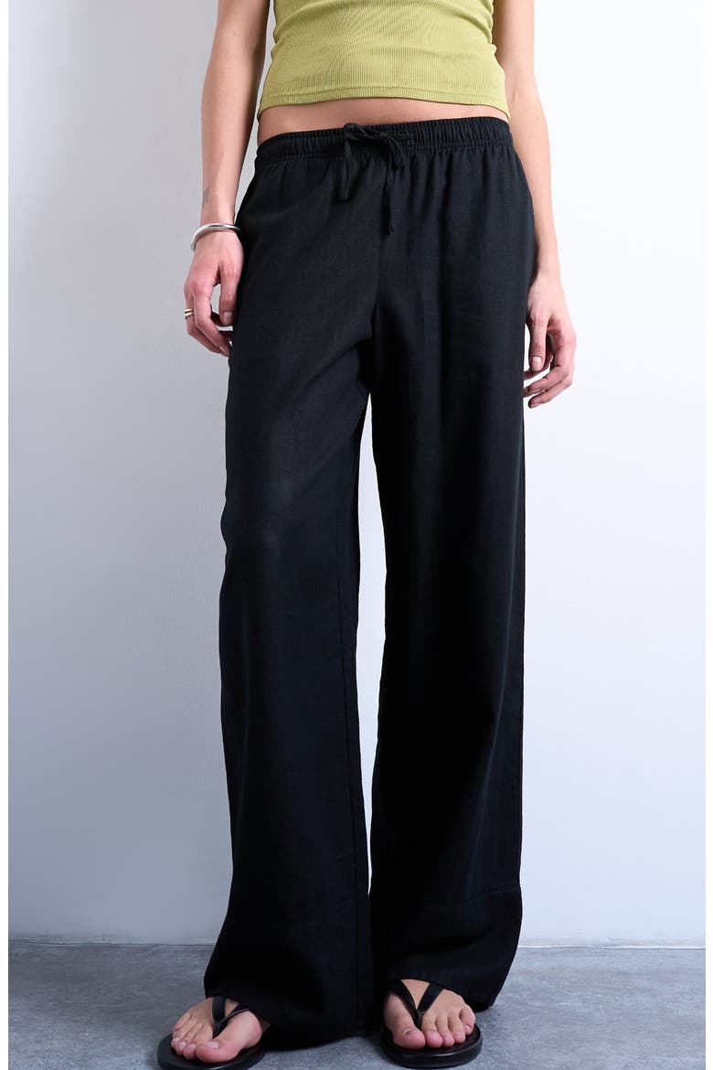 Linen Blend Straight Leg Pants, Main, color, BLACK