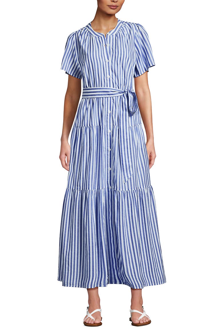 Cotton Voile Button Front Maxi Dress, Alternate, color, Clear Blue Refined Stripe