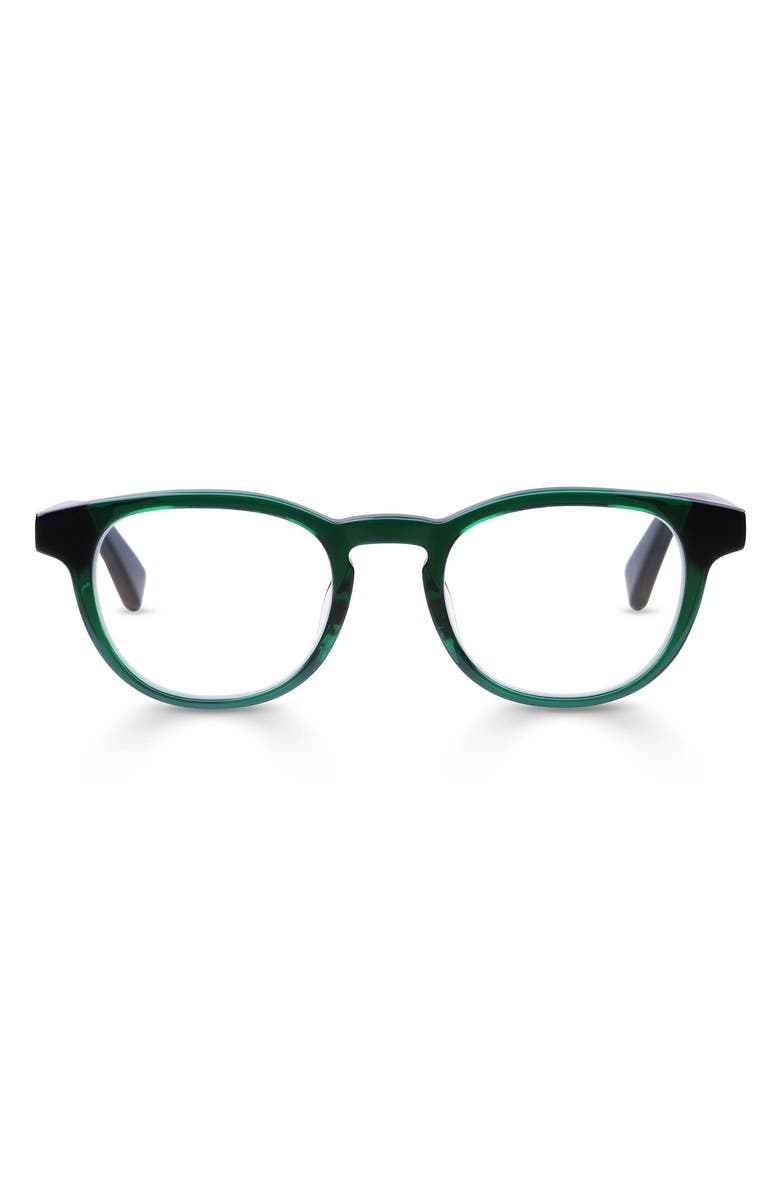 eyebobs Clearly 46mm Round Blue Light Blocking Glasses, Main, color, Emerald Green Crystal