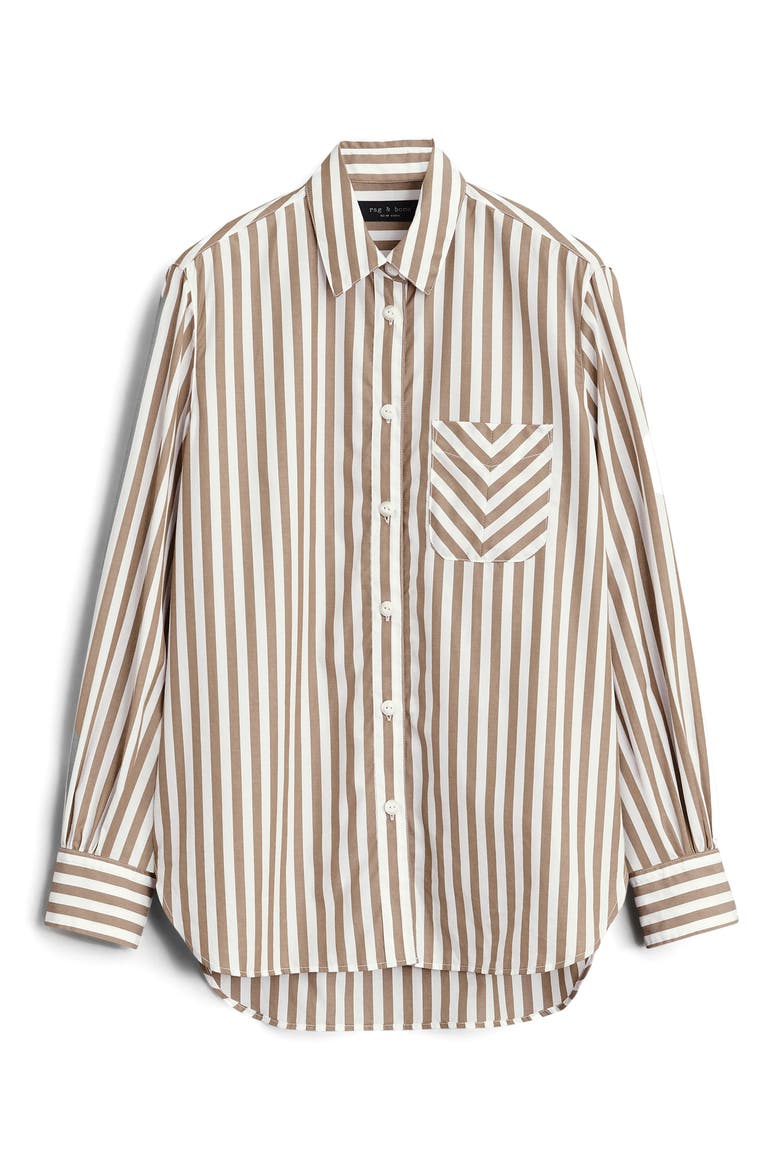 Maxine Stripe Cotton Button-Up Shirt, Alternate, color, BROWN STRIPE