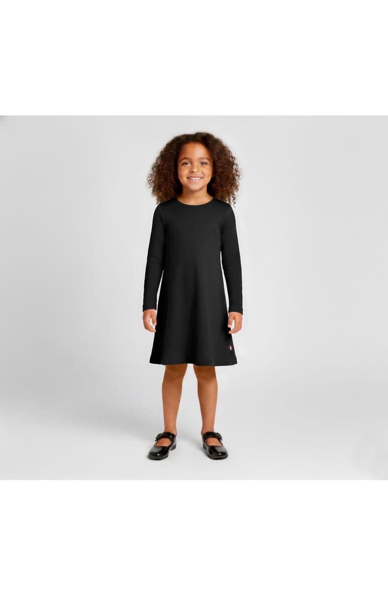 CITY THREADS Girl's Soft 100% Cotton Baby Rib Long Sleeve Dress, Main, color, Black